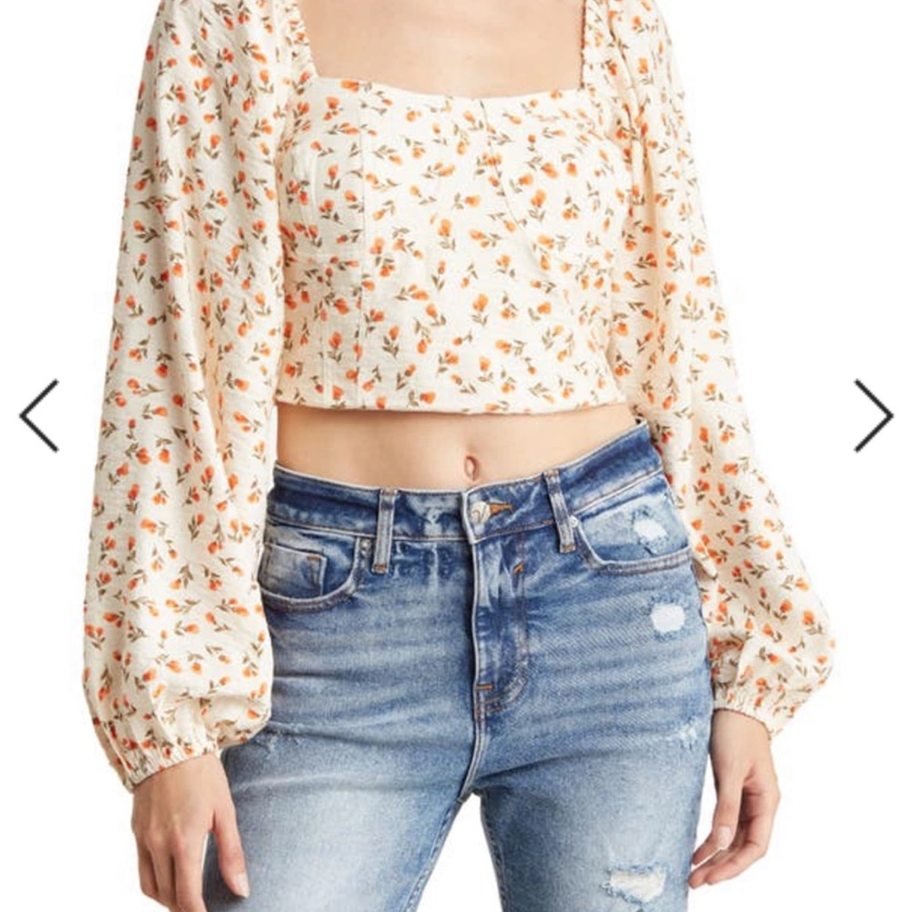 BCBGeneration orange floral crop top